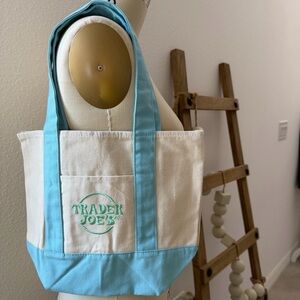 Trader Joe's Limited Edition Pastel Mini Blue and Cream Canvas Tote Bag